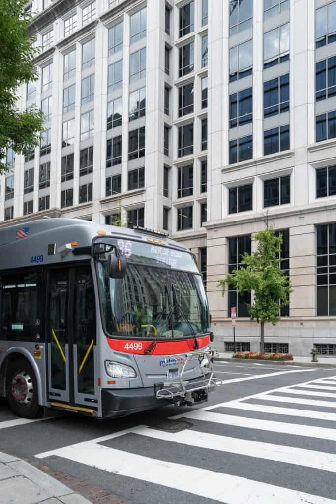 Photo of a Metro bus driving in Washington, DC