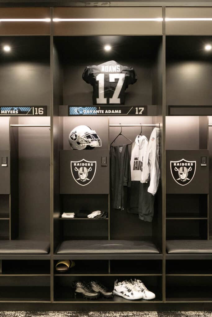 Davante Adams locker inside the Raiders locker room in Las Vegas