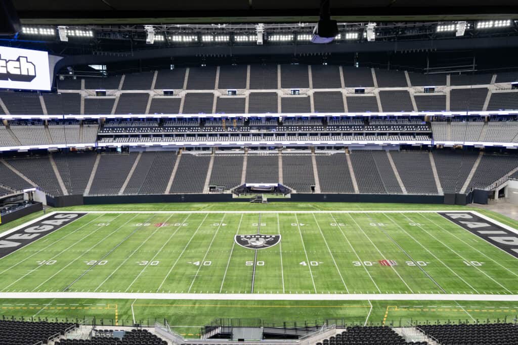 Las Vegas Raiders football field inside of Allegiant Stadium