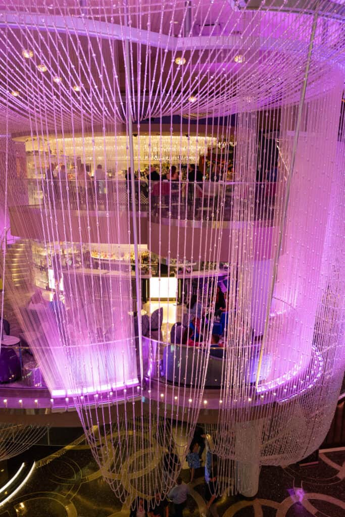 3-story crystal chandelier inside the Cosmopolitan Hotel