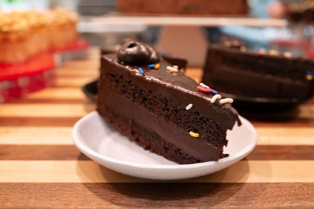 Slice of chocolate birthday cake